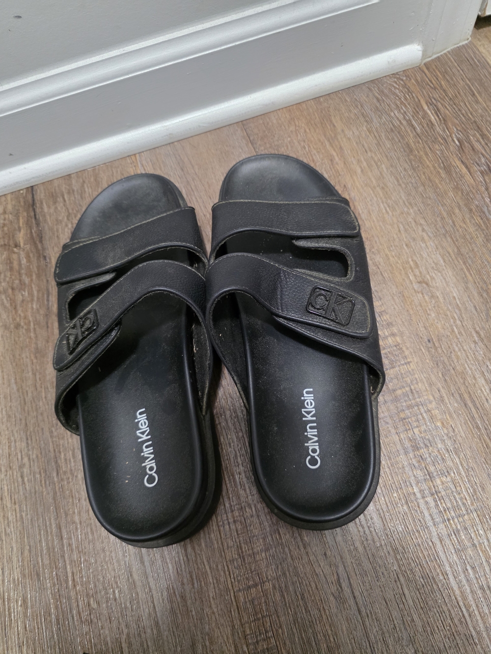 Calvin Klein Black Adjustable Velcro Slide Sandals for Men